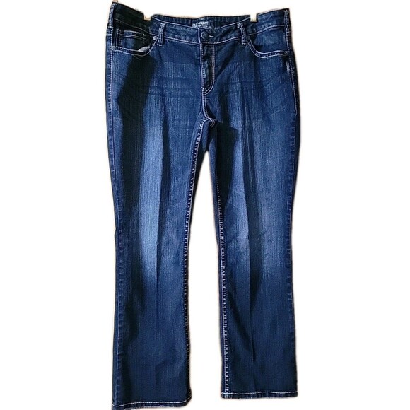 Silver Jeans Co. Aiko Slim Bootcut Mid-Rise Jeans SZ 20 / L 31 Thick Stitch Dark - Picture 2 of 11